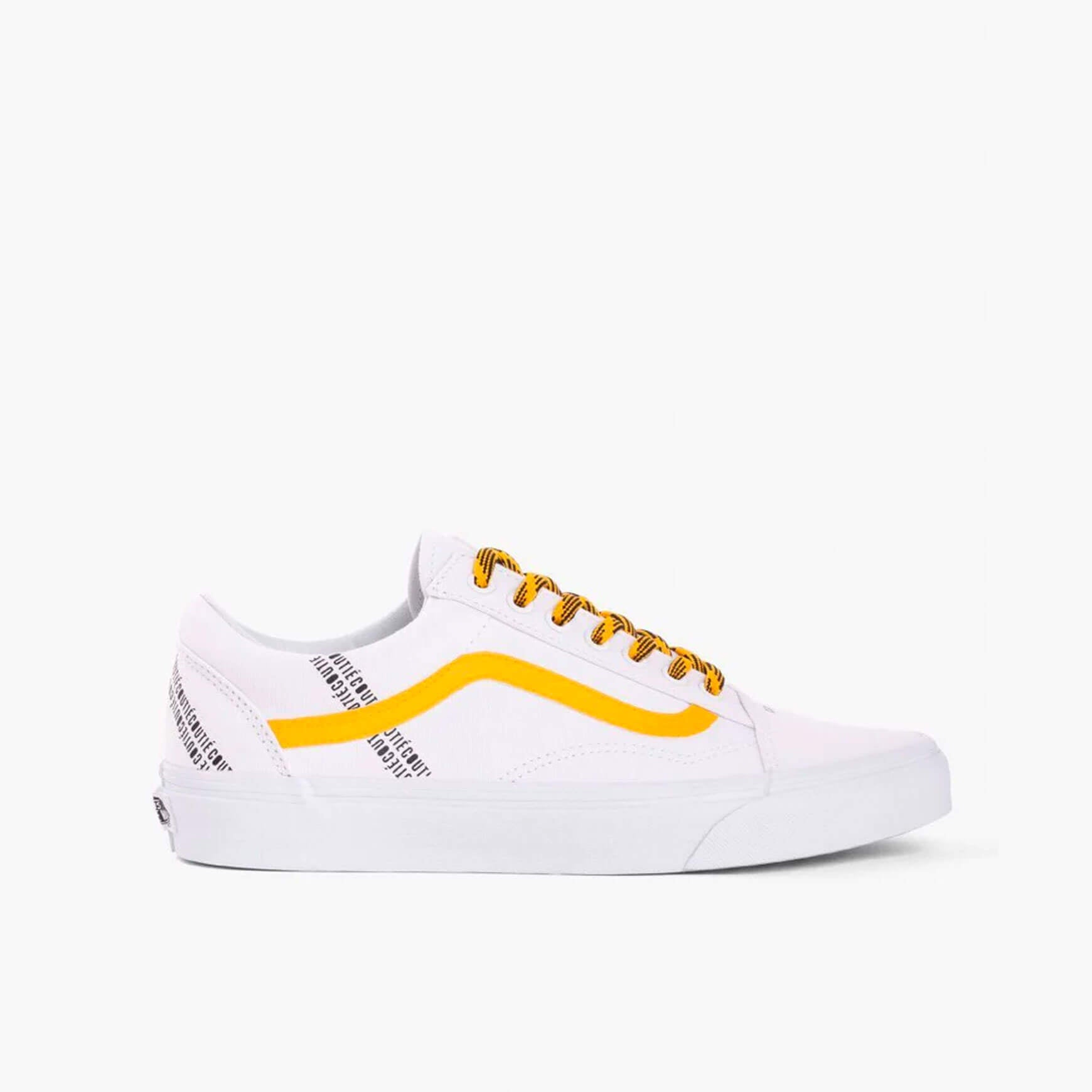 Black and white 2025 vans with yellow stripe